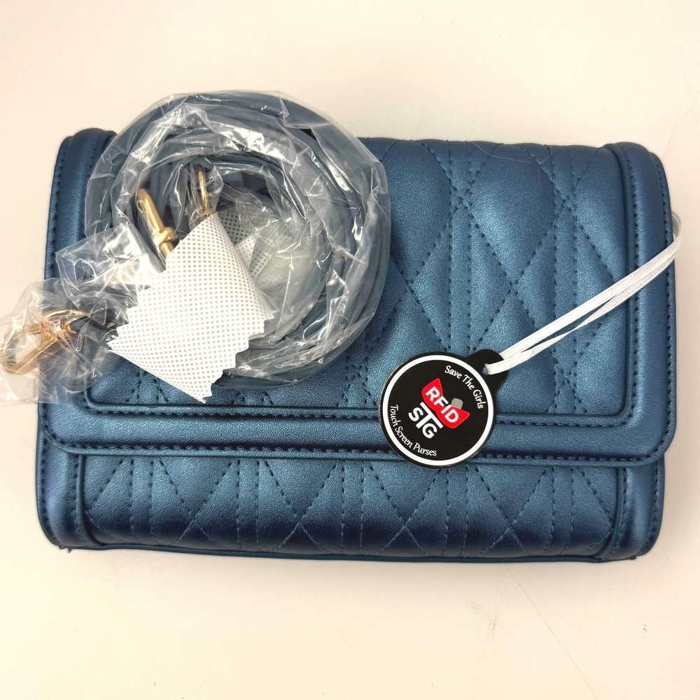 New Save The Girls Crossbody Bag Women OS Cleo Blue Quilted Touch Screen